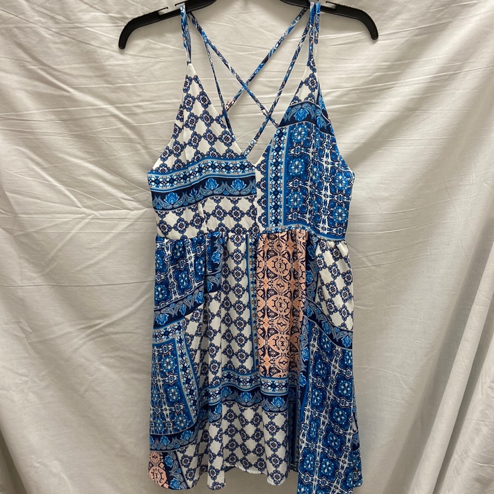 Paper Crane blue and peach print sundress